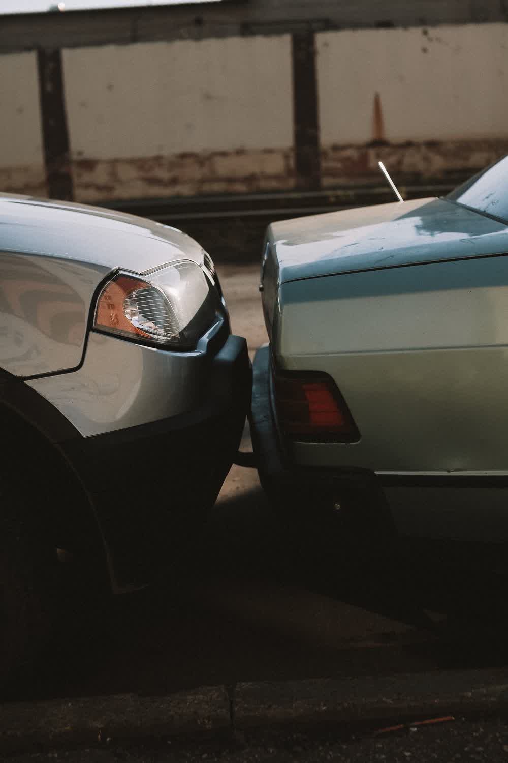 Two cars after a rear-end collision